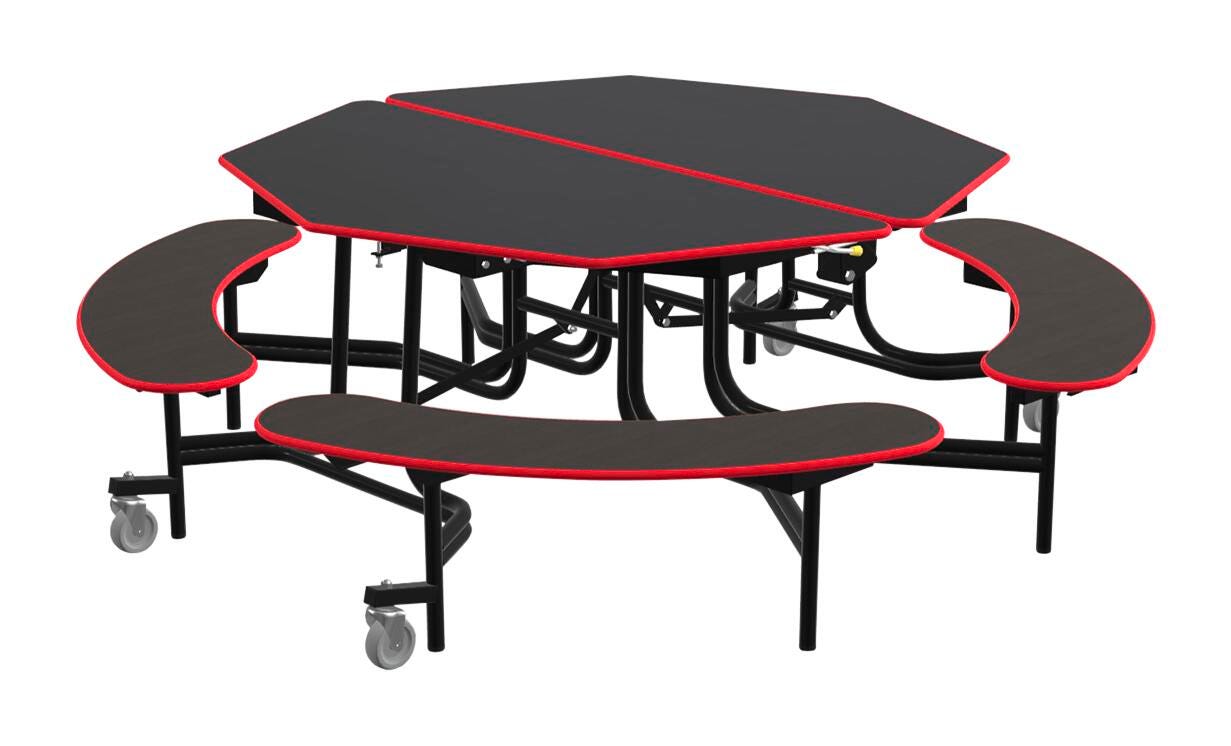 Classroom Select Mobile Table with Benches, Octagon, 60 Inches, LockEdge 4001242